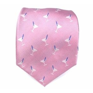 Tasso Elba Men's Tie 100% Silk Tie Handmade Pink Blue Martini Drinks Necktie